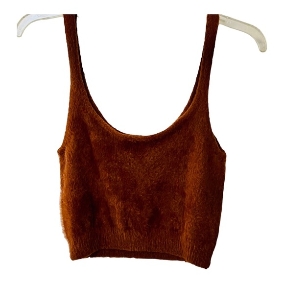 Carbon 38 Fuzzy Matching Crop Top and Pants Set M Brown - Picture 4 of 16